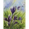 oeuvre figurative avec fleurs mauve et feuilles vertes signée ginette ash