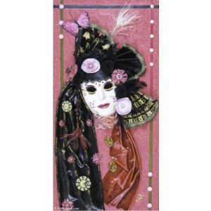 oeuvre figurative avec fond rose et masque italie signée ginette ash